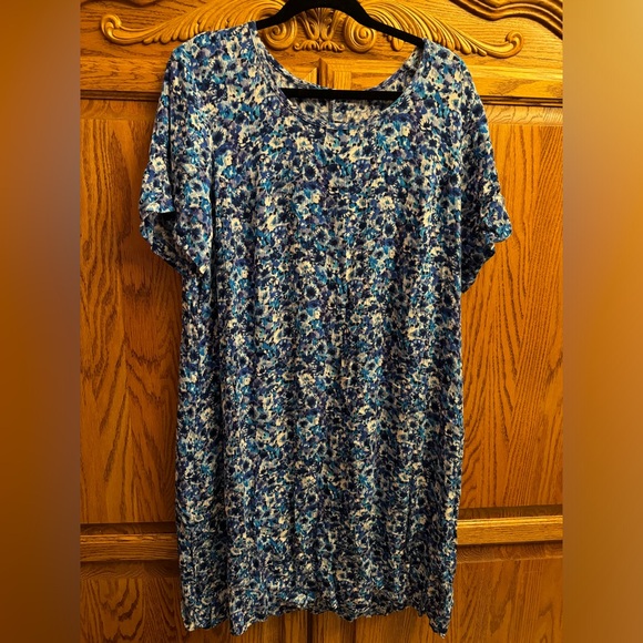 Woman’s Vintage More Jazz Large Short Sleeve Dress. Beautiful Blues - Picture 1 of 8